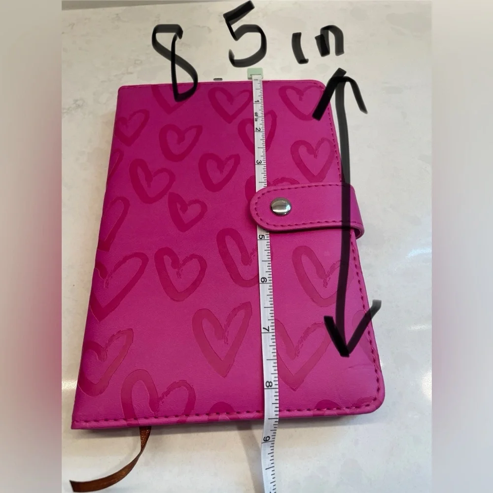 Pink‎ FAUX LEATHER Heart Design Padded Leatherette Cover Magnetic Clip Journal